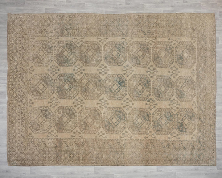 Beige Turkish Oushak Rug 8'7" x 11' Hand-Knotted reverse