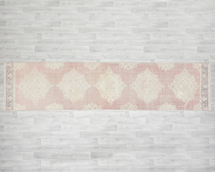 Pink Turkish Oushak Rug 11' 6" x 2' 11" Hand-Knotted | No. VR49630