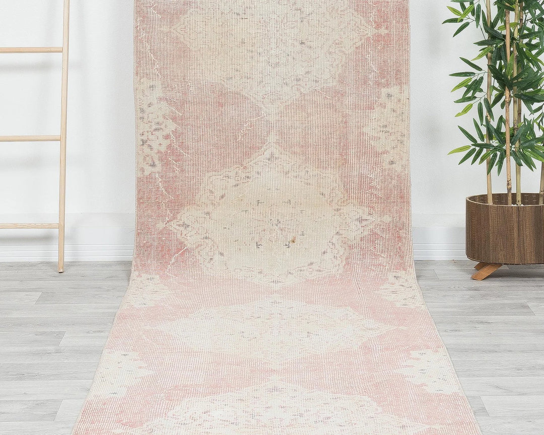 Pink Turkish Oushak Rug 11' 6" x 2' 11" Hand-Knotted | No. VR49630