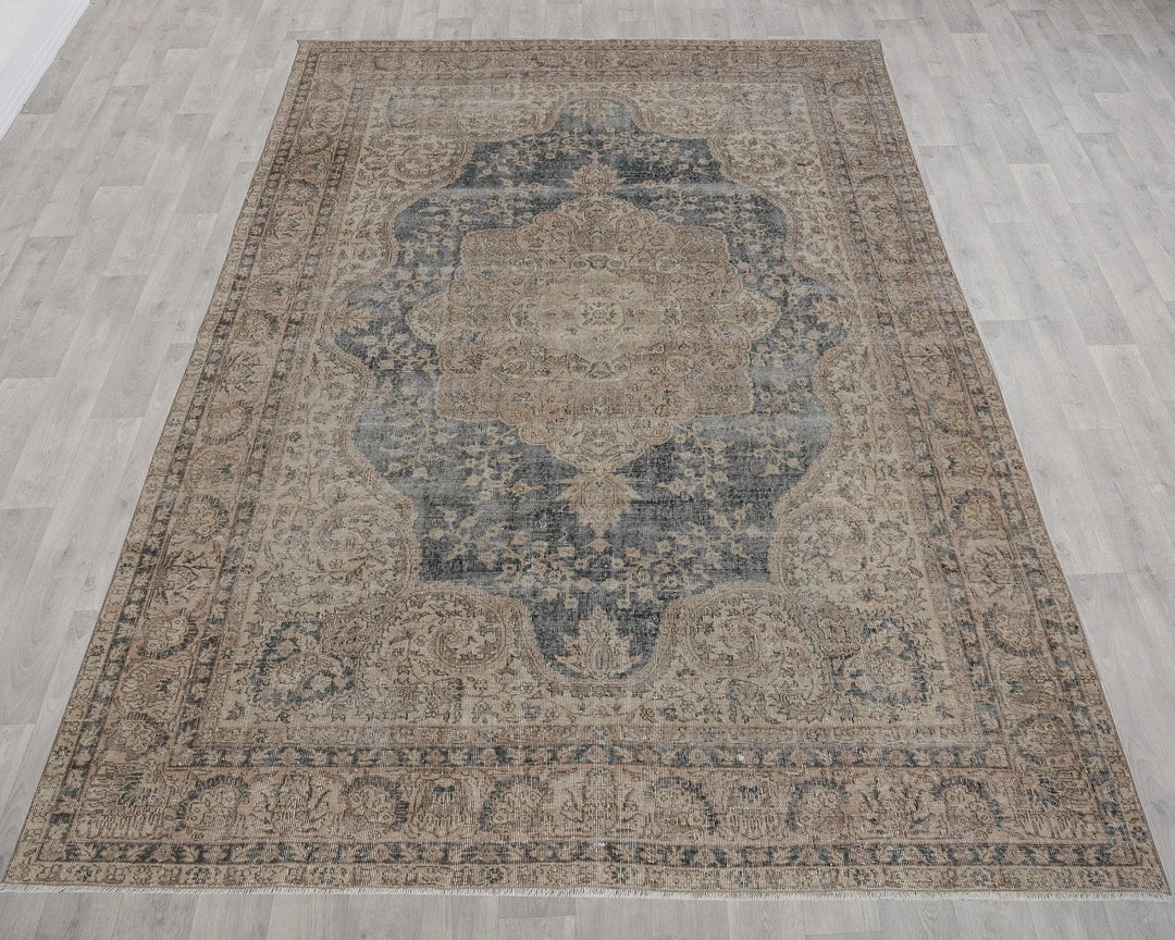 Blue Turkish Oushak Rug 8' x 11' 2" Hand-Knotted | No. VR49803