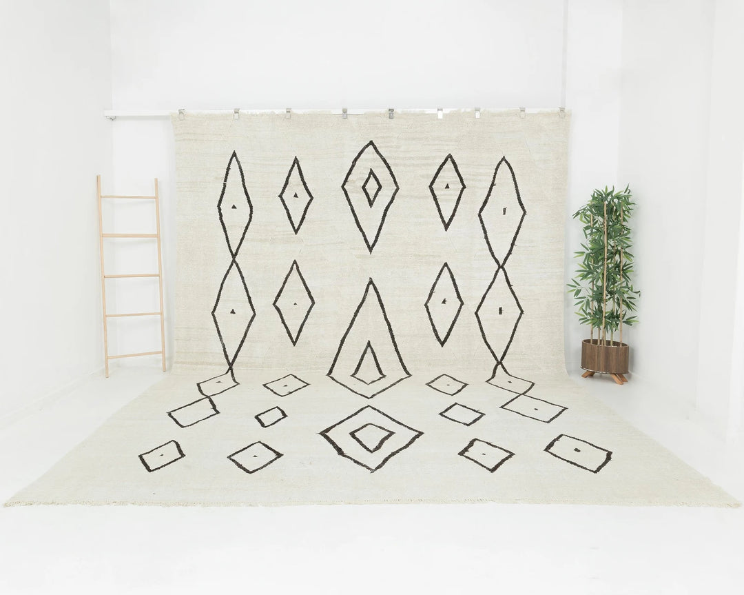Black Turkish Kilim Rug 9' 10" x 13' 10" Flat-Weave | No. VR49904