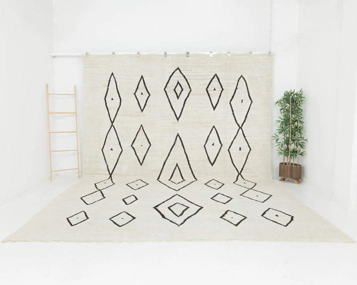Black Turkish Kilim Rug 9' 10" x 13' 10" Flat-Weave | No. VR49904