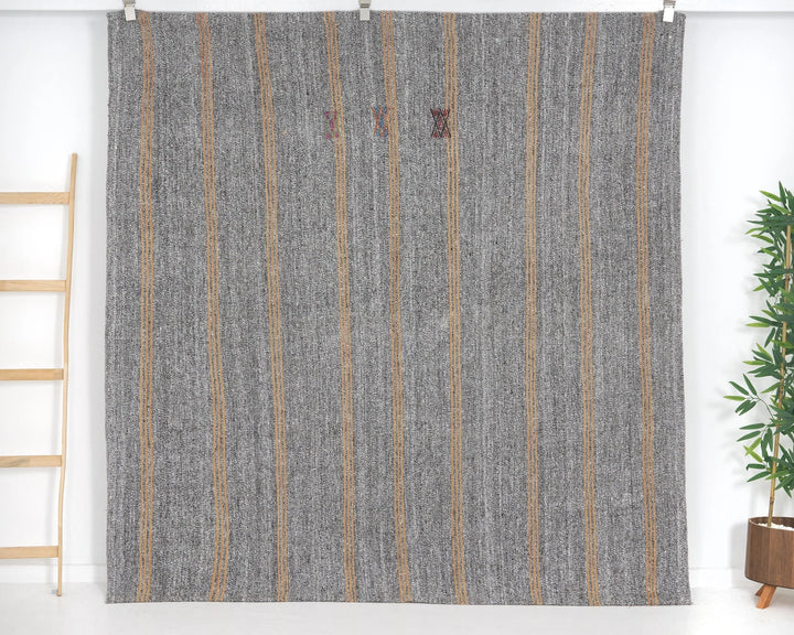 Gray Turkish Kilim Rug 6' 3" x 6' 6" Flat-Weave | No. VR50442