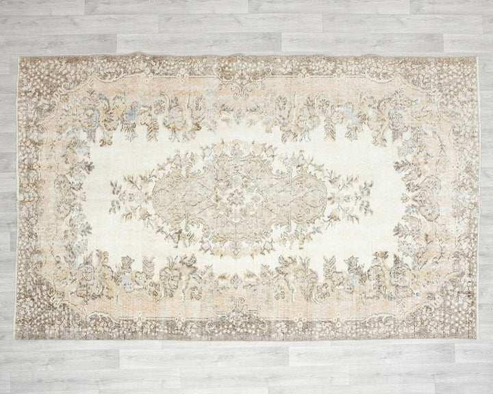 Beige Turkish Oushak Rug 5' 11" x 9' 1" Hand-Knotted view 9