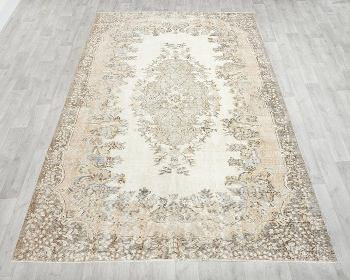 Beige Turkish Oushak Rug 5' 11" x 9' 1" Hand-Knotted reverse