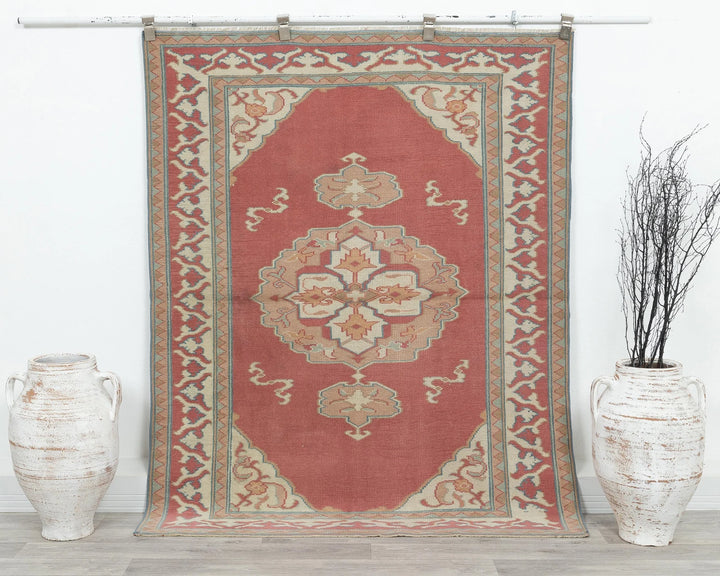 Pink Turkish Oushak Rug 5'8" x 4'5" Hand-Knotted | No. VR50626