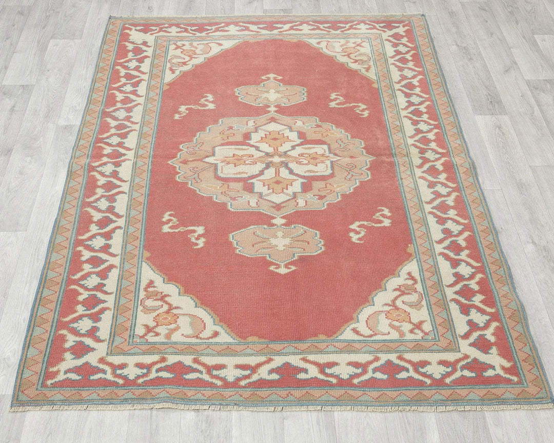 Pink Turkish Oushak Rug 5'8" x 4'5" Hand-Knotted | No. VR50626