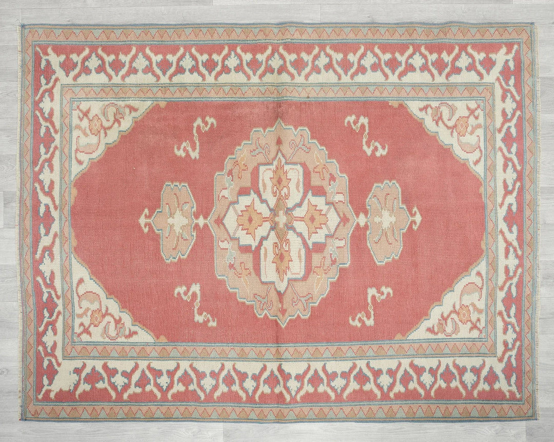 Pink Turkish Oushak Rug 5'8" x 4'5" Hand-Knotted | No. VR50626