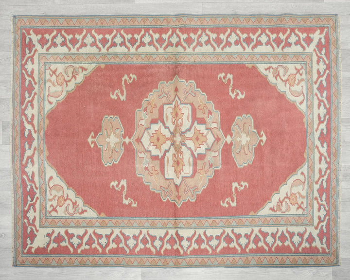 Pink Turkish Oushak Rug 5'8" x 4'5" Hand-Knotted | No. VR50626