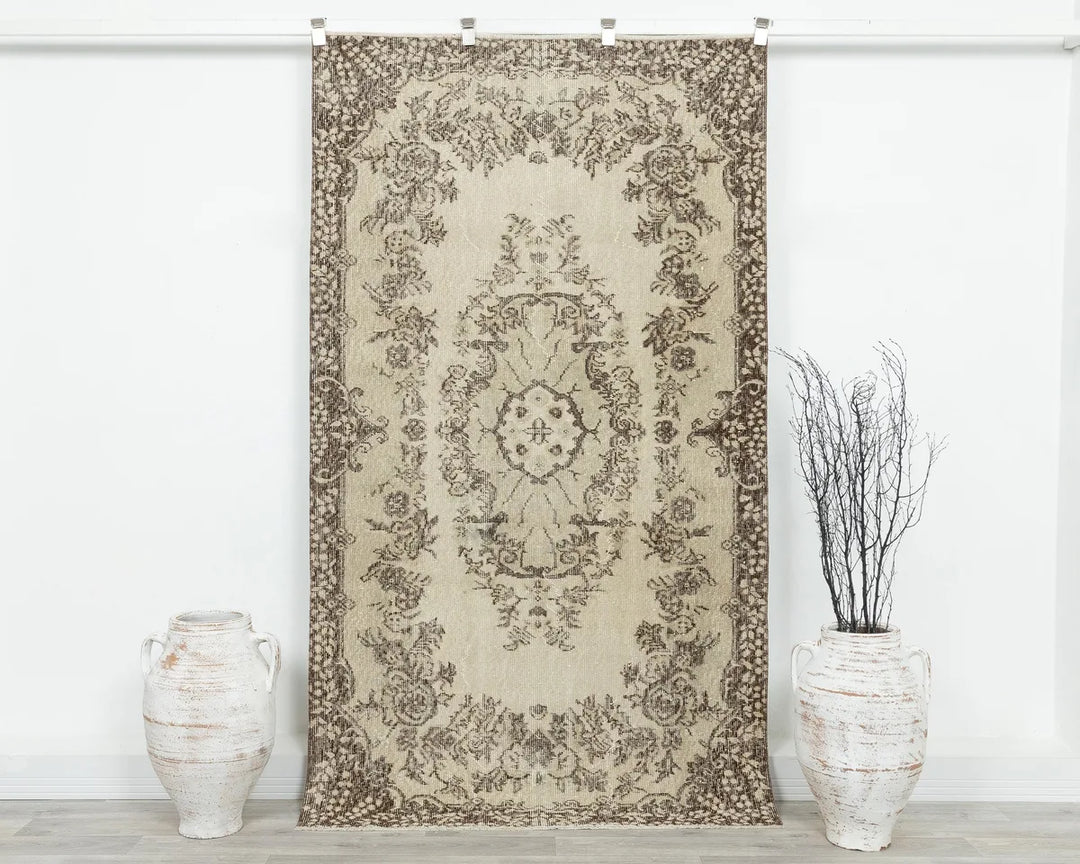 Beige Turkish Oushak Rug 4' x 7' Hand-Knotted | No. VR50661