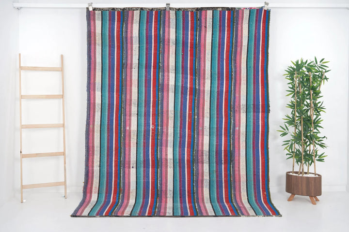 Multicolor Turkish Kilim Rug 6'1" x 7'8" Flat-Weave | No. VR50838