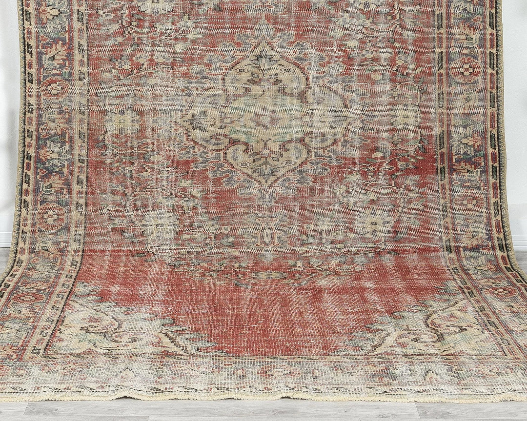 Multicolor Turkish Oushak Rug 6' x 10' Hand-Knotted detail