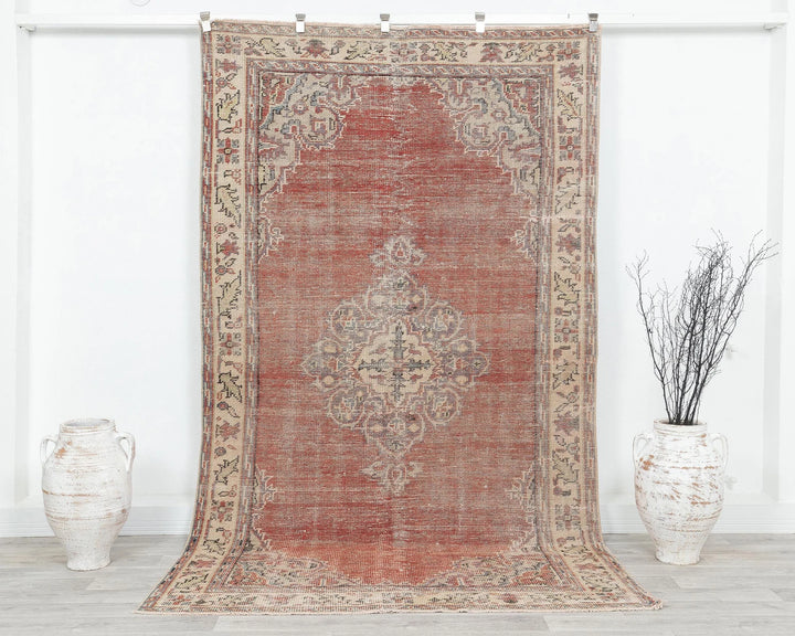 Red Turkish Oushak Rug 5' 2" x 9' 1" Hand-Knotted | No. VR50932