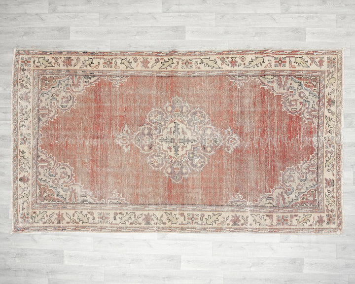 Red Turkish Oushak Rug 5' 2" x 9' 1" Hand-Knotted | No. VR50932