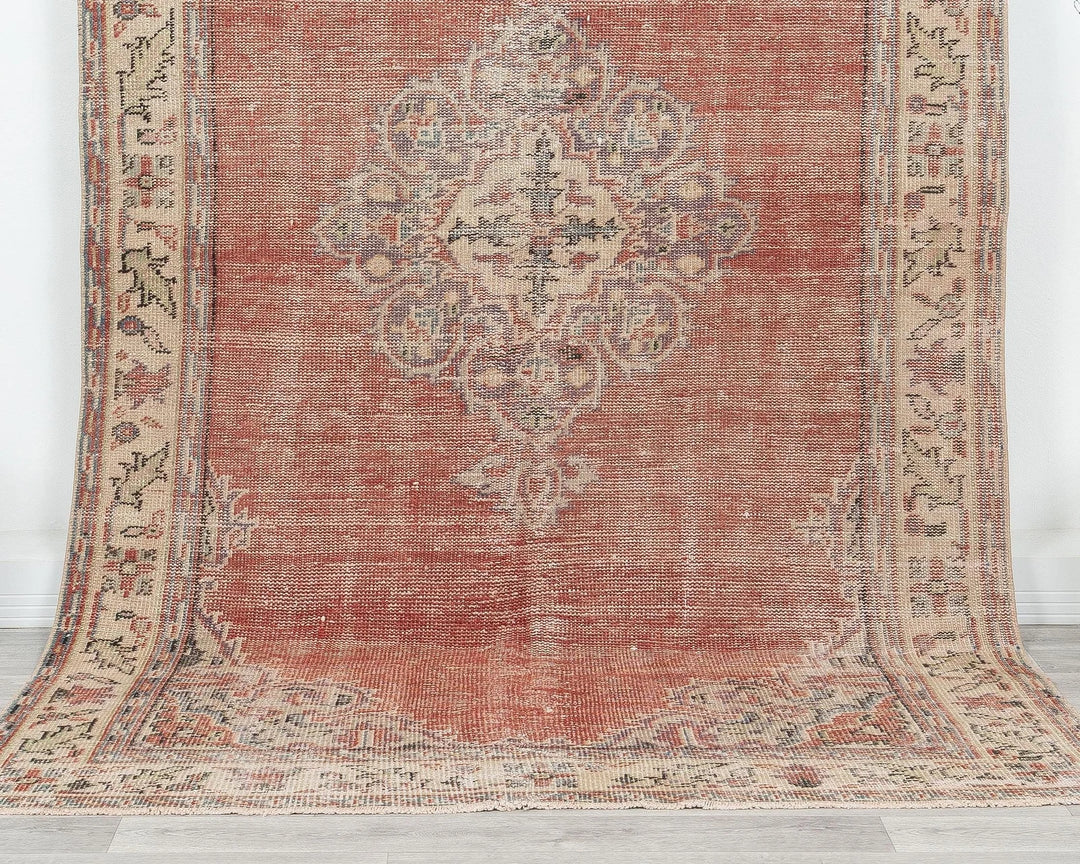 Red Turkish Oushak Rug 5' 2" x 9' 1" Hand-Knotted | No. VR50932