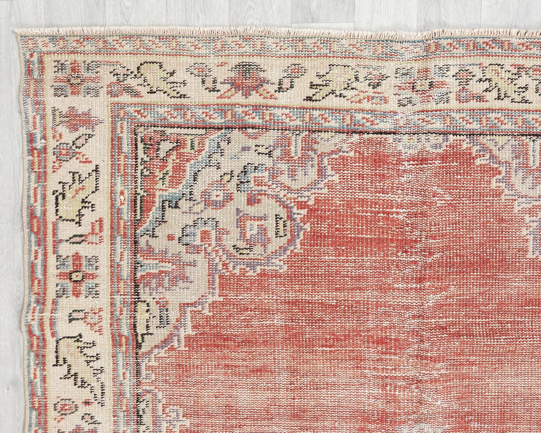 Red Turkish Oushak Rug 5' 2" x 9' 1" Hand-Knotted | No. VR50932