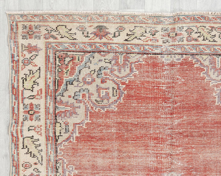 Red Turkish Oushak Rug 5' 2" x 9' 1" Hand-Knotted | No. VR50932
