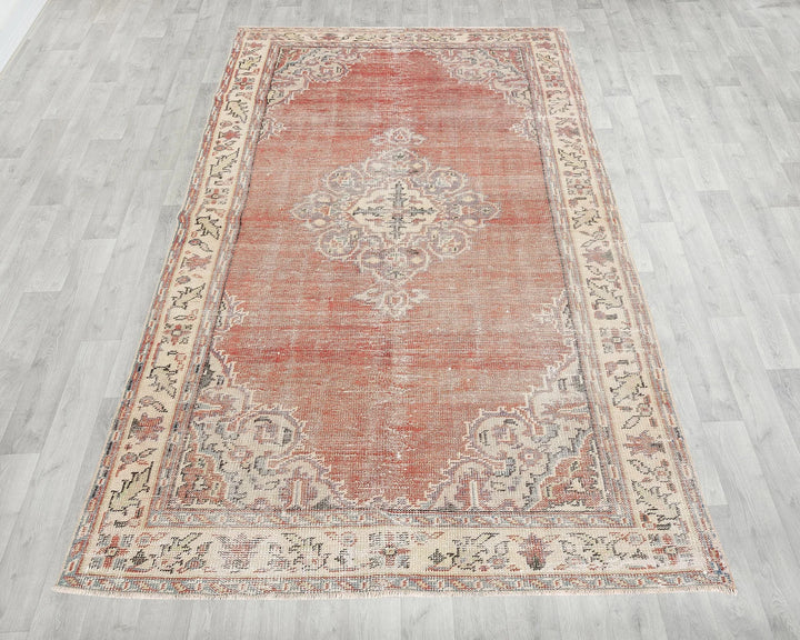 Red Turkish Oushak Rug 5' 2" x 9' 1" Hand-Knotted | No. VR50932