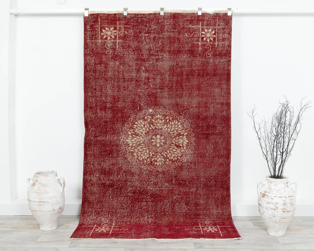Red Turkish Oushak Rug 4' 8" x 8' 1" Hand-Knotted | No. VR51149