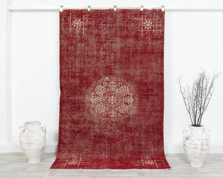 Red Turkish Oushak Rug 4' 8" x 8' 1" Hand-Knotted | No. VR51149