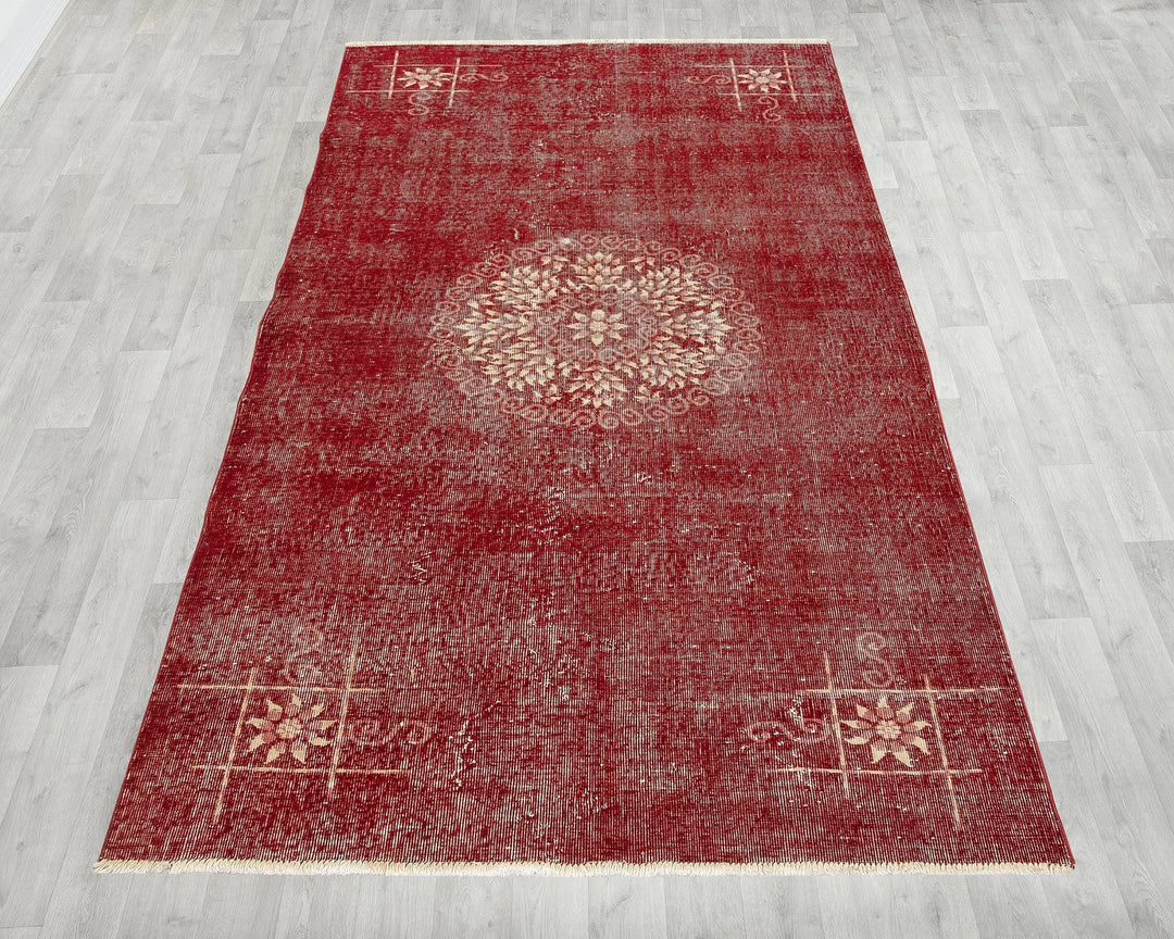 Red Turkish Oushak Rug 4' 8" x 8' 1" Hand-Knotted | No. VR51149