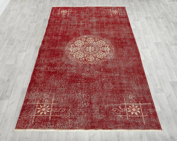 Red Turkish Oushak Rug 4' 8" x 8' 1" Hand-Knotted | No. VR51149