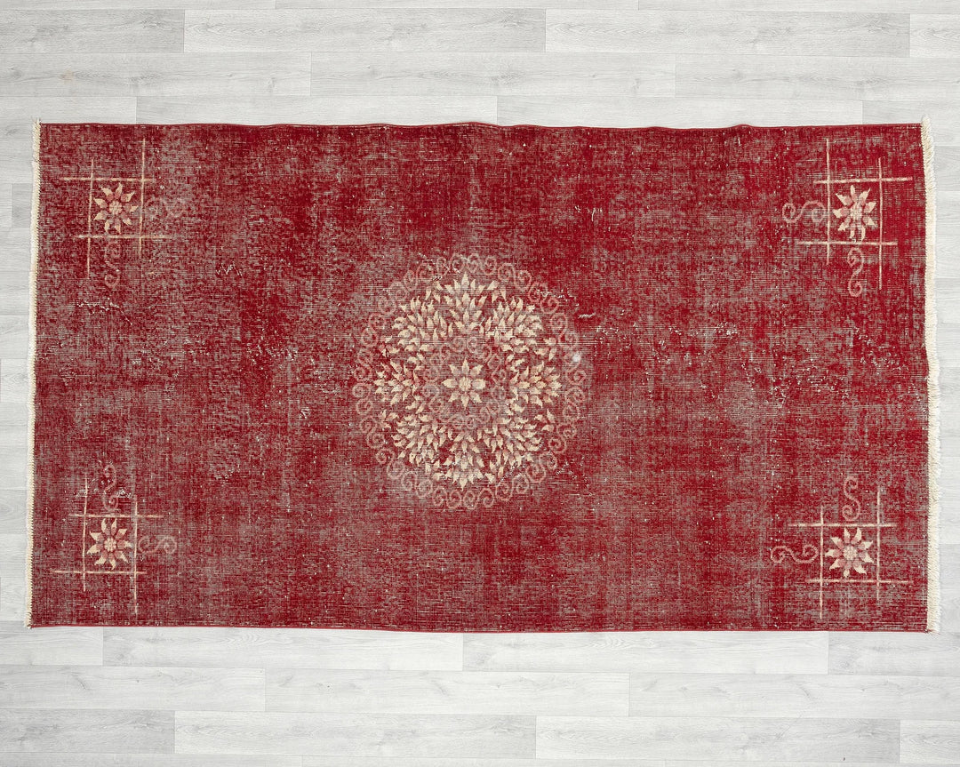 Red Turkish Oushak Rug 4' 8" x 8' 1" Hand-Knotted | No. VR51149