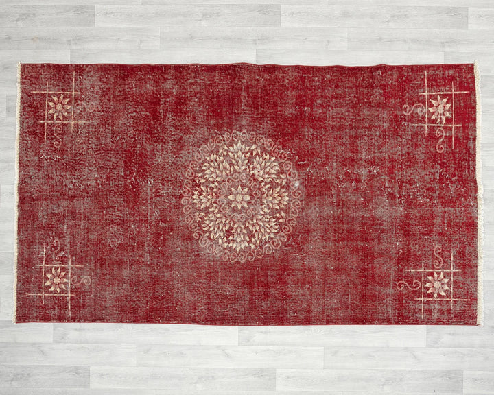 Red Turkish Oushak Rug 4' 8" x 8' 1" Hand-Knotted | No. VR51149