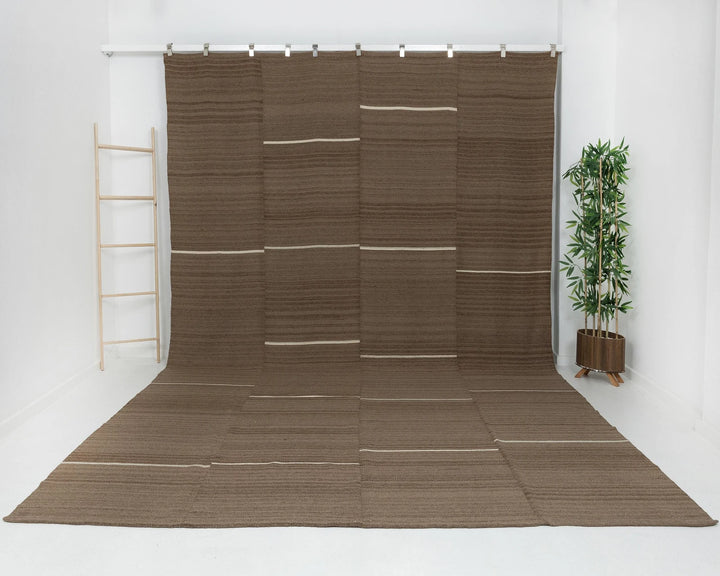 Brown Turkish Kilim Rug 9' 6" x 13' 6" Flat-Weave | No. VR51422