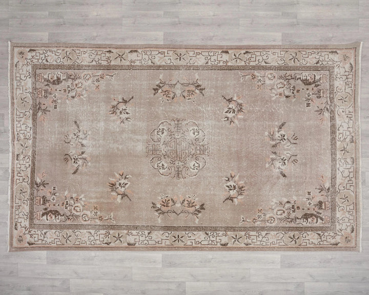 Beige Turkish Oushak Rug 6'1" x 9'8" Hand-Knotted | No. VR51554
