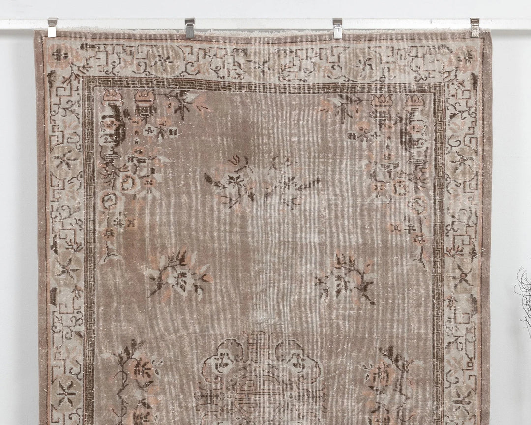 Beige Turkish Oushak Rug 6'1" x 9'8" Hand-Knotted | No. VR51554