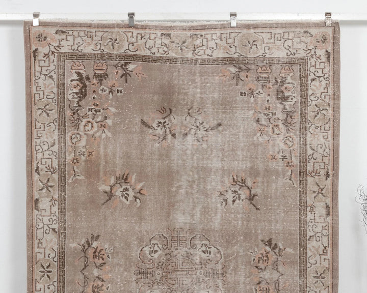 Beige Turkish Oushak Rug 6'1" x 9'8" Hand-Knotted | No. VR51554