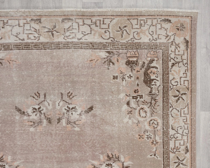 Beige Turkish Oushak Rug 6'1" x 9'8" Hand-Knotted | No. VR51554