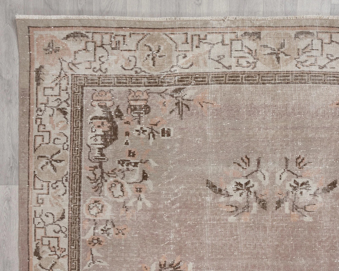 Beige Turkish Oushak Rug 6'1" x 9'8" Hand-Knotted | No. VR51554