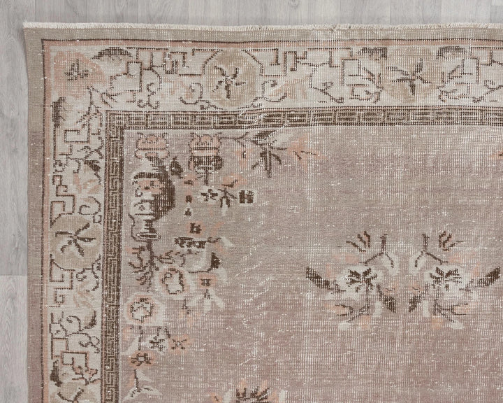 Beige Turkish Oushak Rug 6'1" x 9'8" Hand-Knotted | No. VR51554