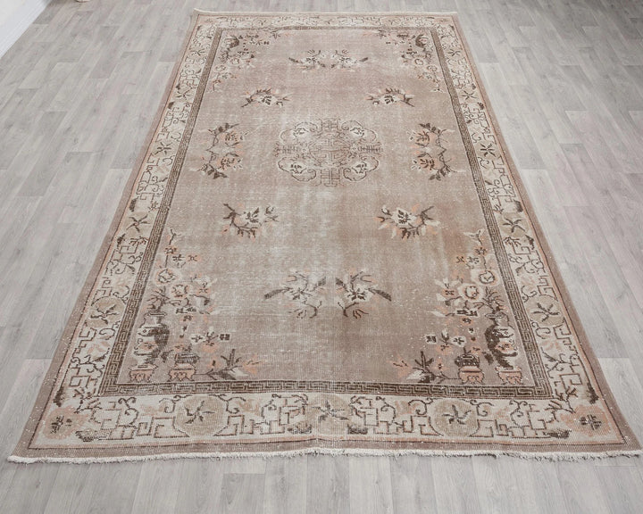 Beige Turkish Oushak Rug 6'1" x 9'8" Hand-Knotted | No. VR51554