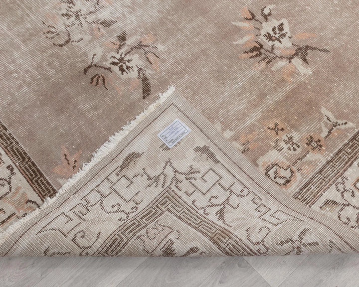 Beige Turkish Oushak Rug 6'1" x 9'8" Hand-Knotted | No. VR51554