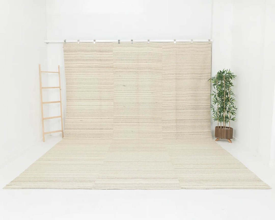 Beige Turkish Kilim Rug 10' 2" x 13' 7" Flat-Weave | No. VR52132
