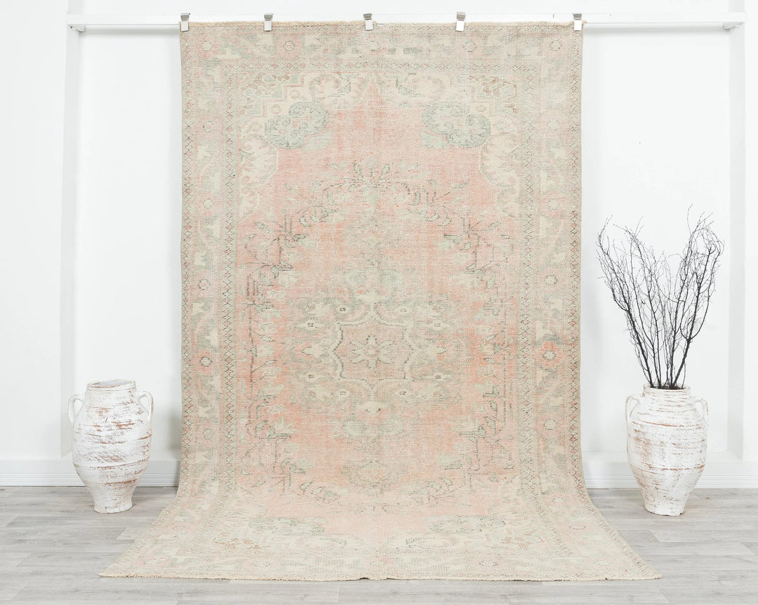 Pink Turkish Oushak Rug 5' 11" x 9' 6" Hand-Knotted | No. VR52469
