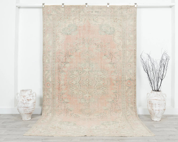 Pink Turkish Oushak Rug 5' 11" x 9' 6" Hand-Knotted | No. VR52469