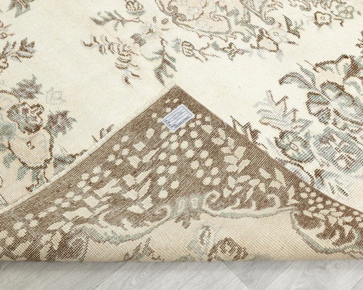 Beige Turkish Oushak Rug 6'1" x 9'2" Hand-Knotted | No. VR52551
