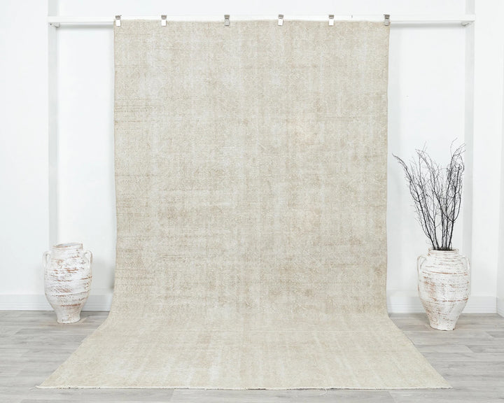 Beige Turkish Oushak Rug 6'6" x 10'5" Hand-Knotted | No. VR52576