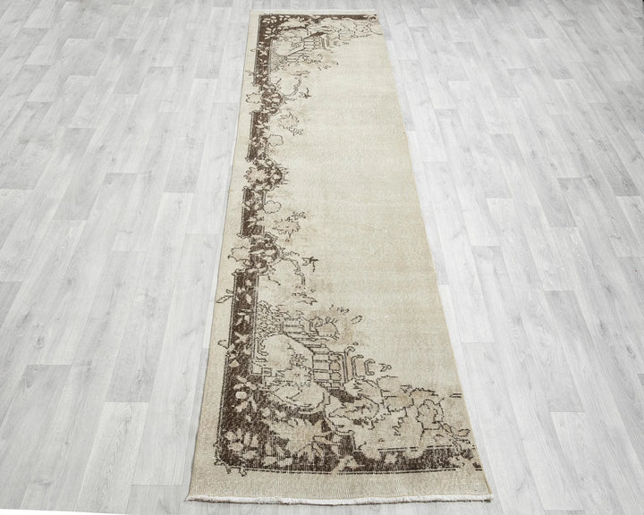 Multicolor Turkish Oushak Rug 10' 7" x 2' 7" Hand-Knotted | No. VR52598