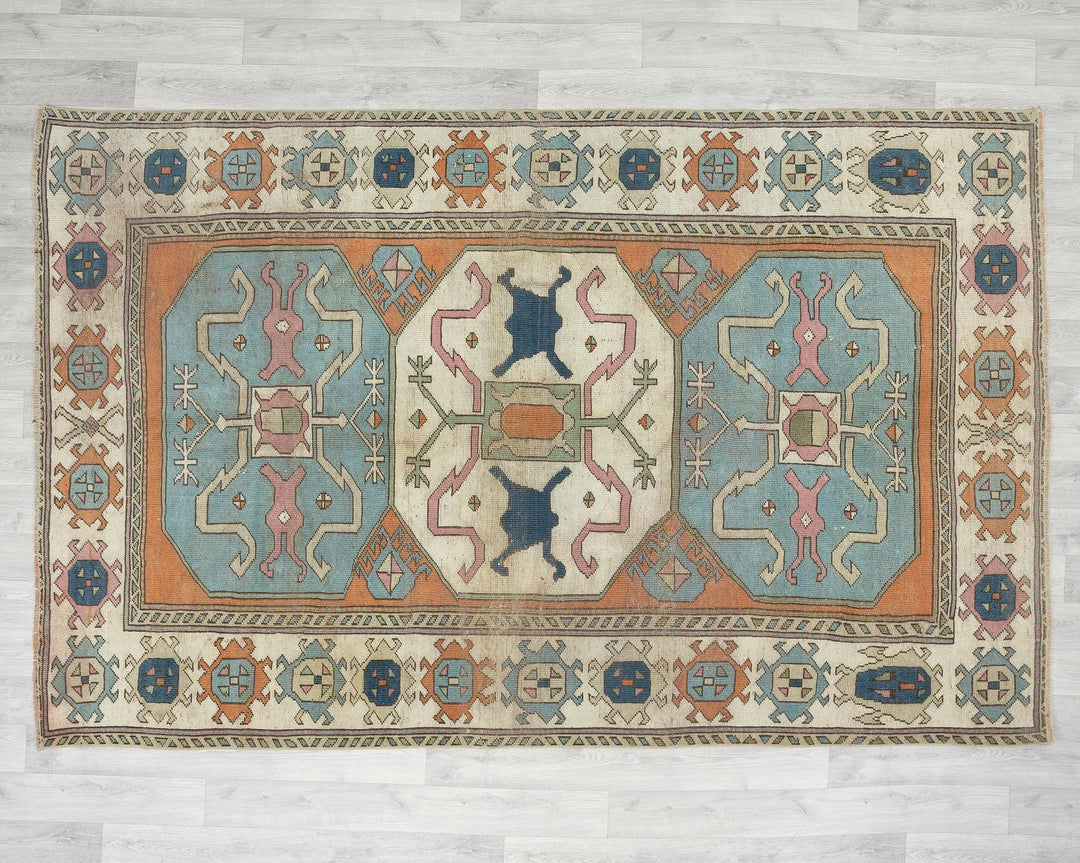 Multicolor Turkish Oushak Rug 5' 1" x 8' 2" Hand-Knotted pattern