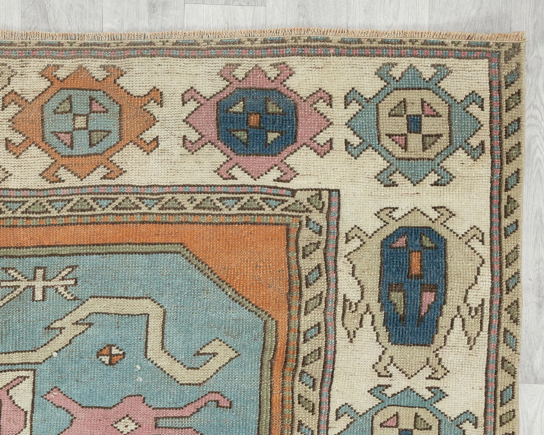 Multicolor Turkish Oushak Rug 5' 1" x 8' 2" Hand-Knotted border