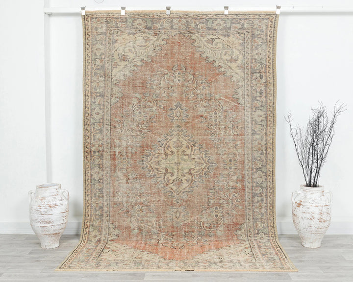 Green Turkish Oushak Rug 5' 7" x 8' 10" Hand-Knotted | No. VR52935