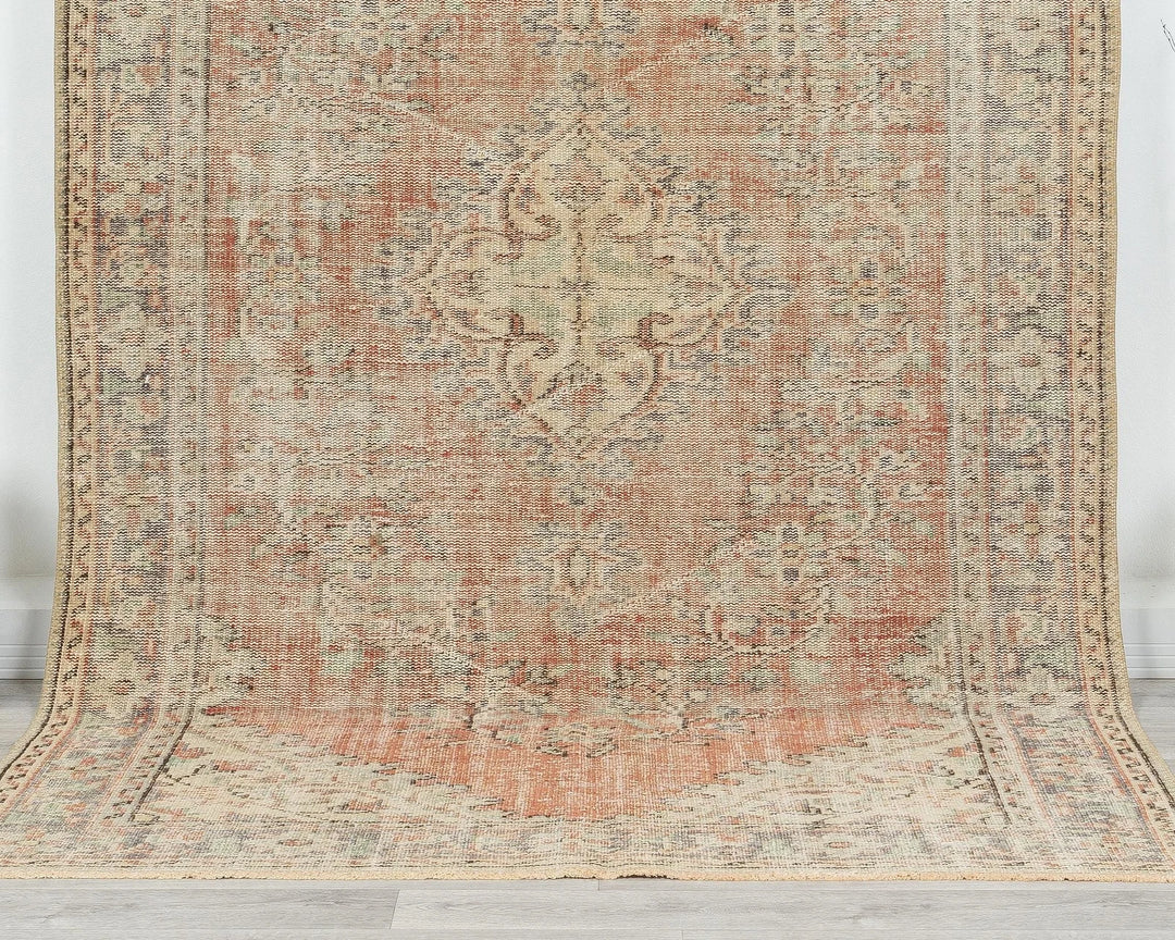 Green Turkish Oushak Rug 5' 7" x 8' 10" Hand-Knotted | No. VR52935