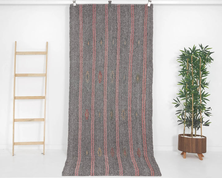 Gray Turkish Kilim Rug 3' 6" x 8' 6" Flat-Weave | No. VR53303