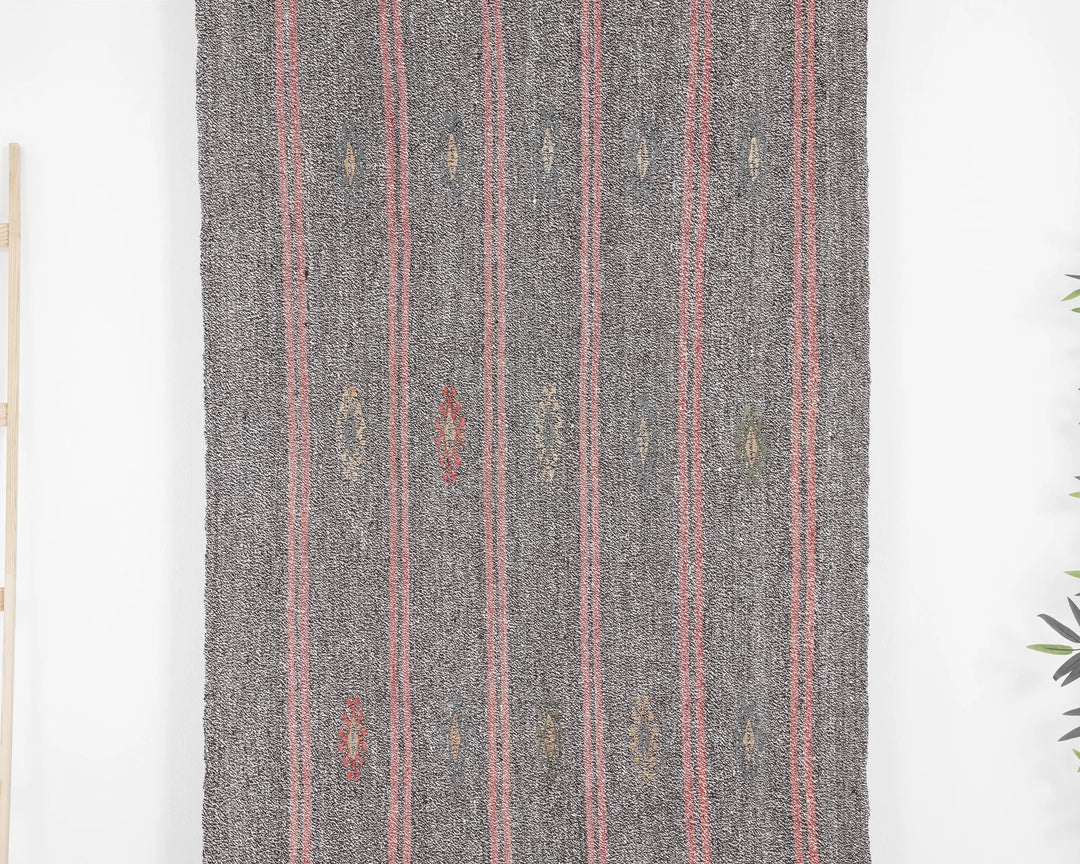 Gray Turkish Kilim Rug 3' 6" x 8' 6" Flat-Weave | No. VR53303