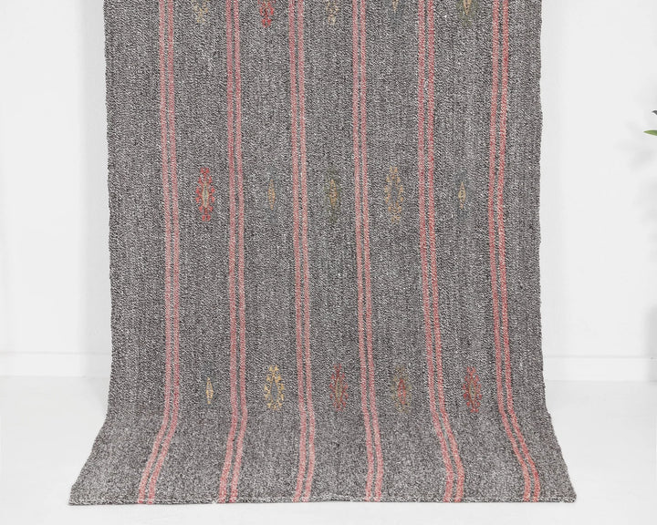 Gray Turkish Kilim Rug 3' 6" x 8' 6" Flat-Weave | No. VR53303
